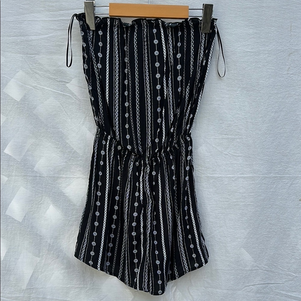 Divided Black and White Striped Shorts Romper